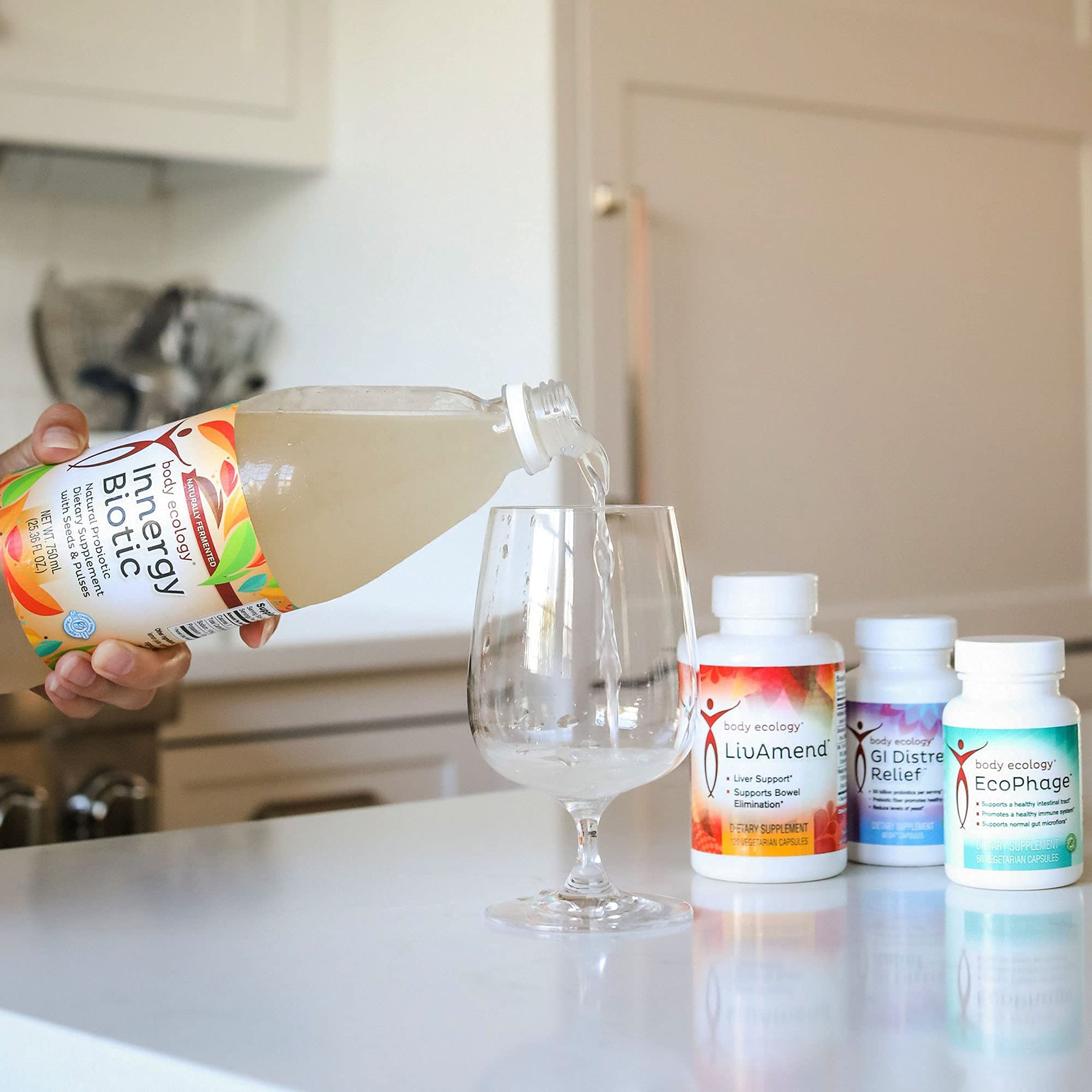 Body Ecology EcoPhage serving idea with water for convenient daily intake