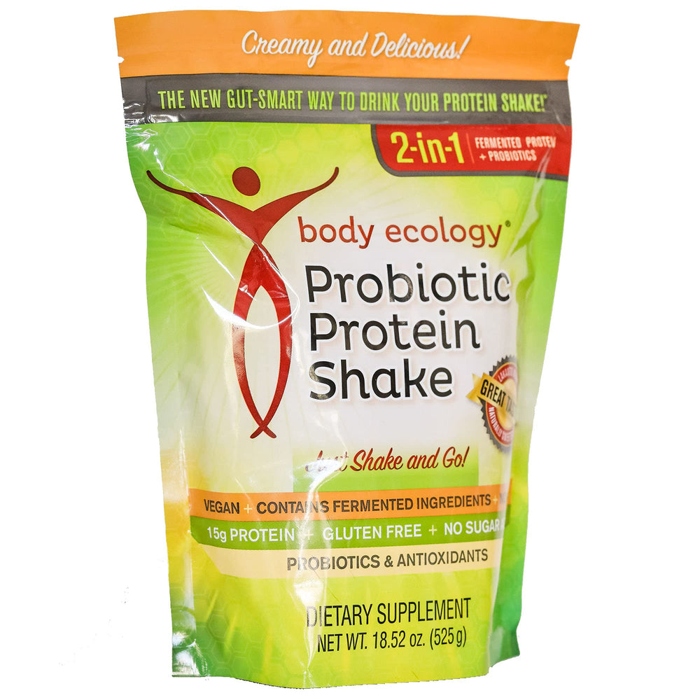 Bodycology probiotic protein shake serving cup on table suggests a balanced meal