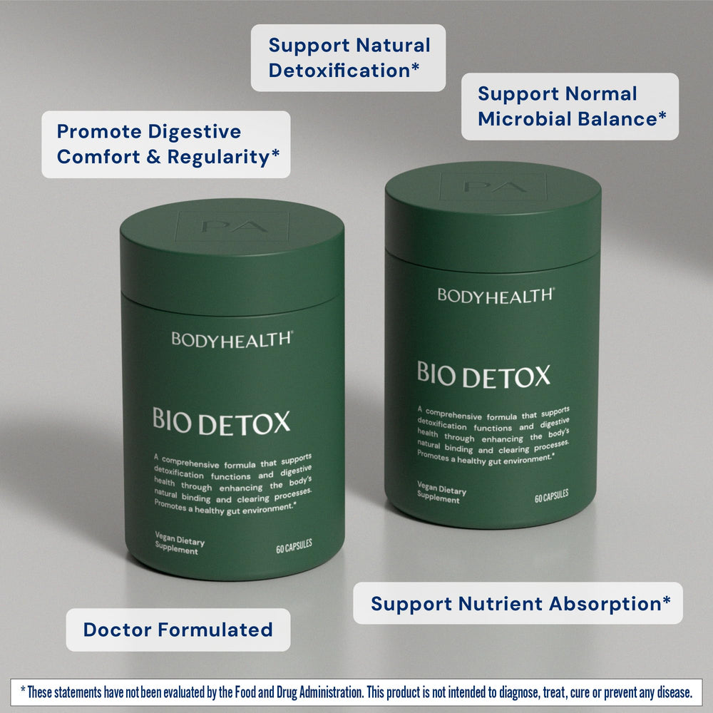 BodyHealth Bio Detox ingredient close-up highlighting zeolite terra clay complex for gut balance.