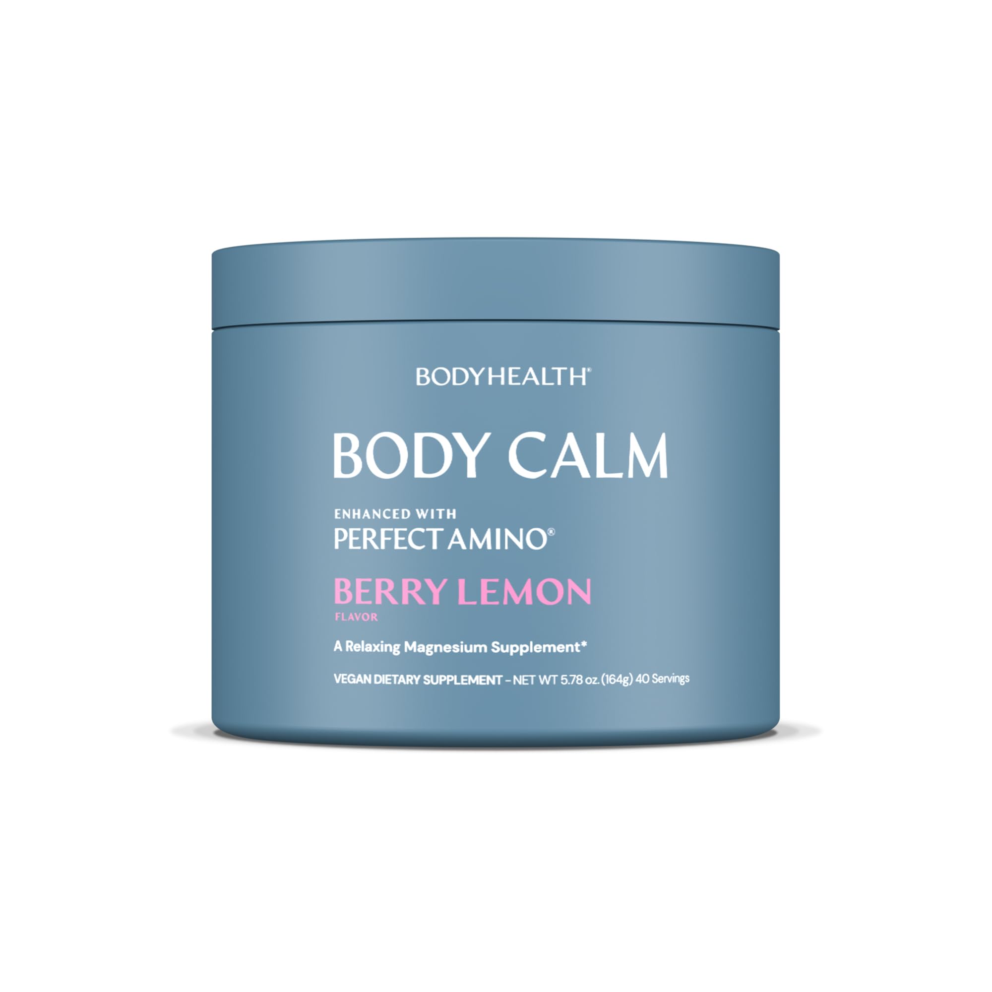 BodyHealth Body Calm bottle showing Berry Lemon formula for restful evenings.