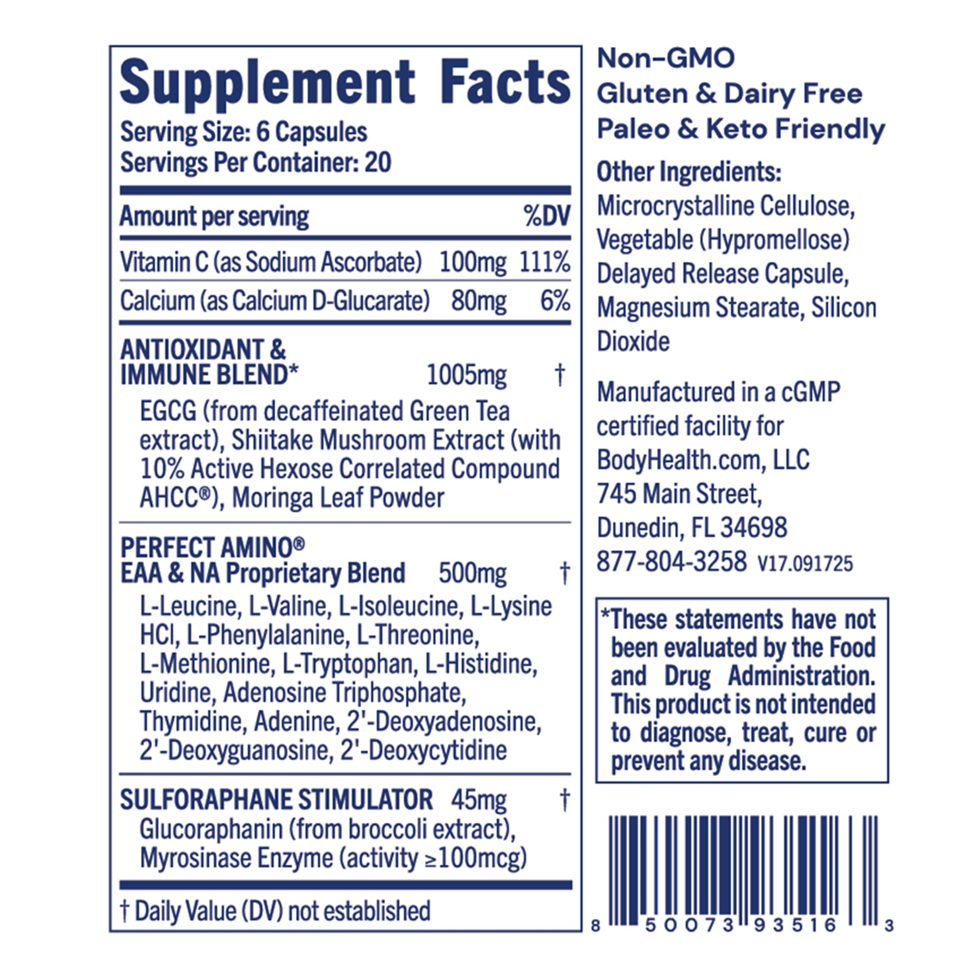 BodyHealth Cellular Guard capsules on white background, convenient daily supplementation for immune resilience