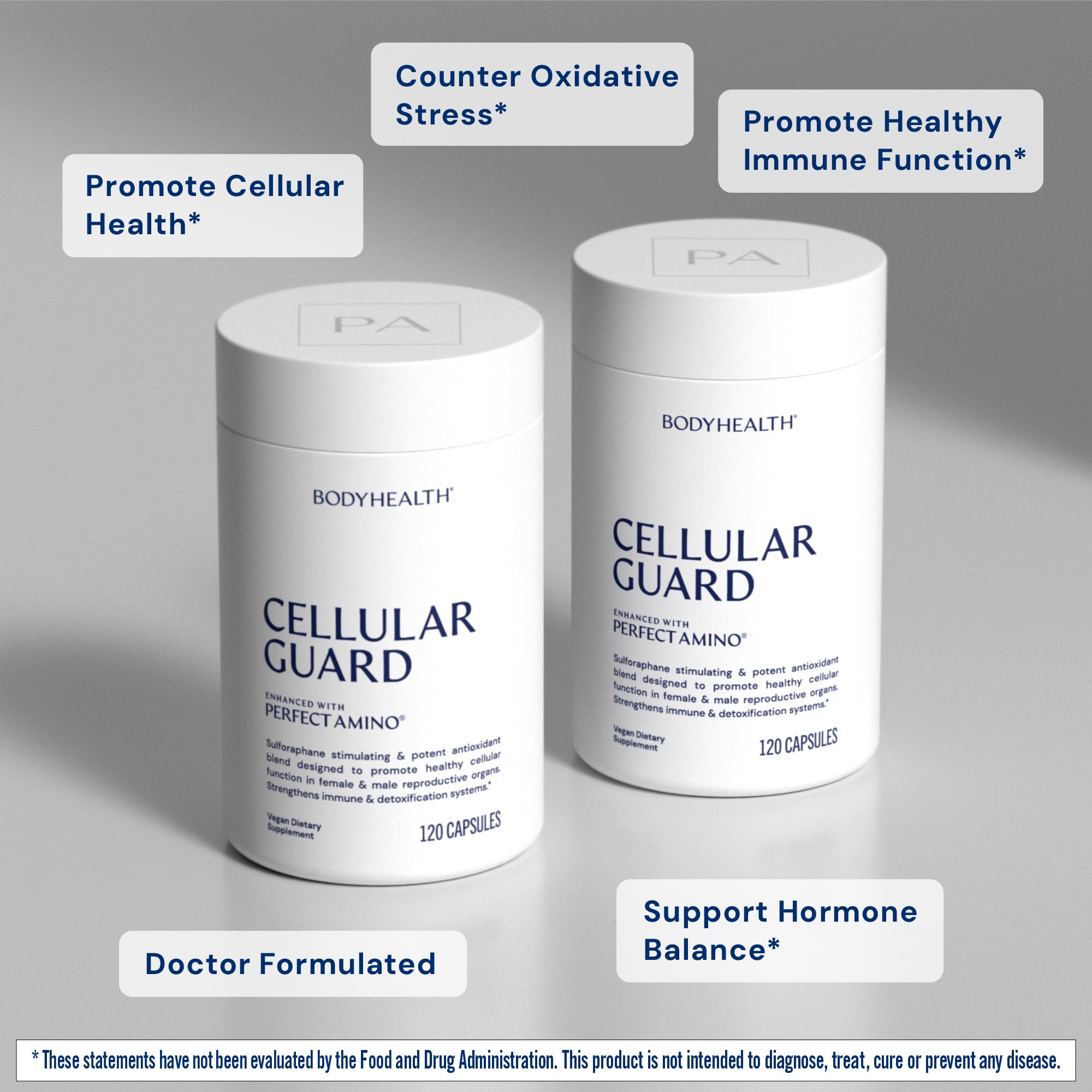 BodyHealth Cellular Guard label highlighting vitamin C content and sulforaphane activation
