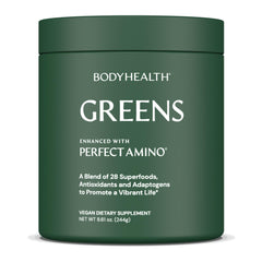 BodyHealth Greens Enhanced with PerfectAmino bottle ready for a daily smoothie.