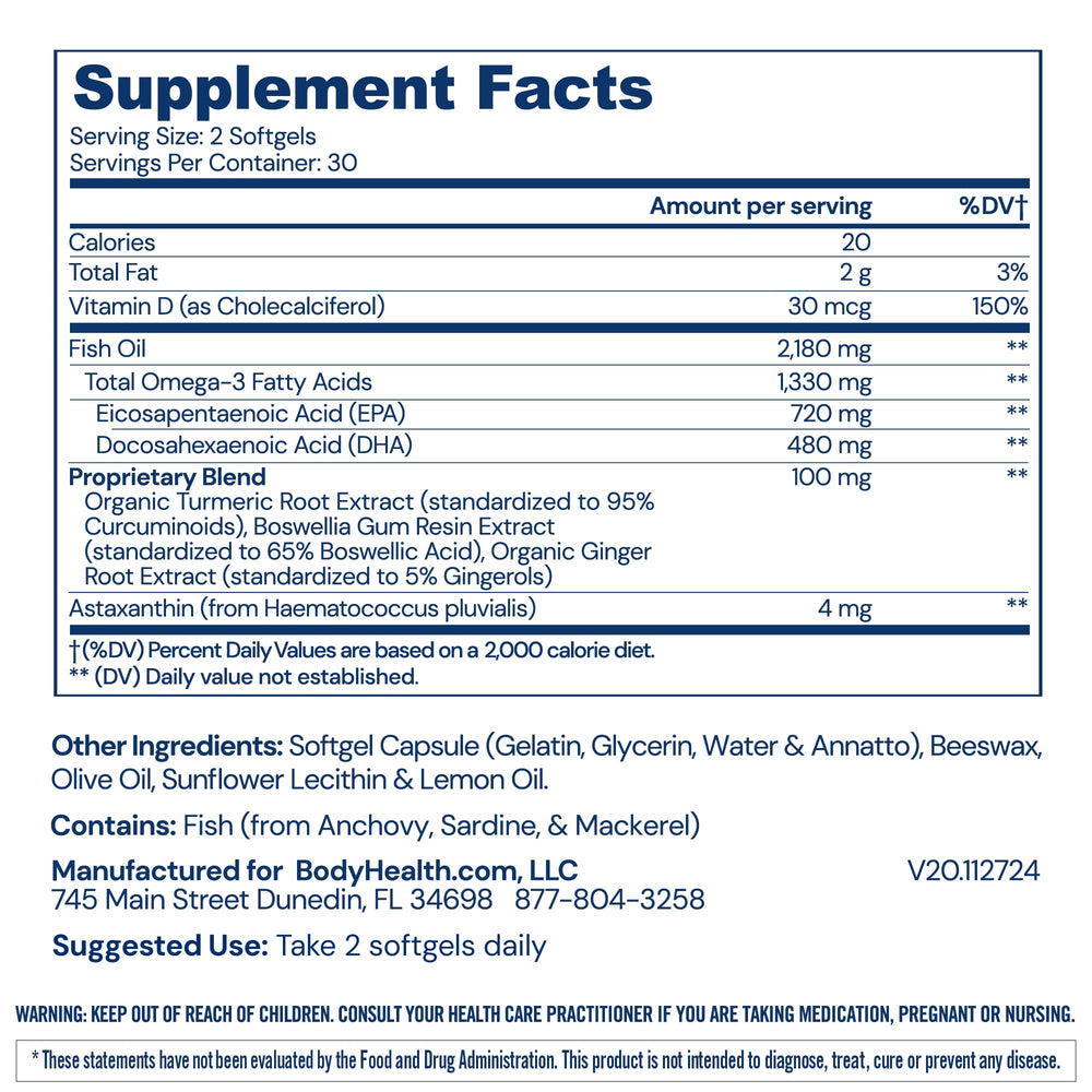 BodyHealth Omega 3 bottle with seal emphasizes purity and quality