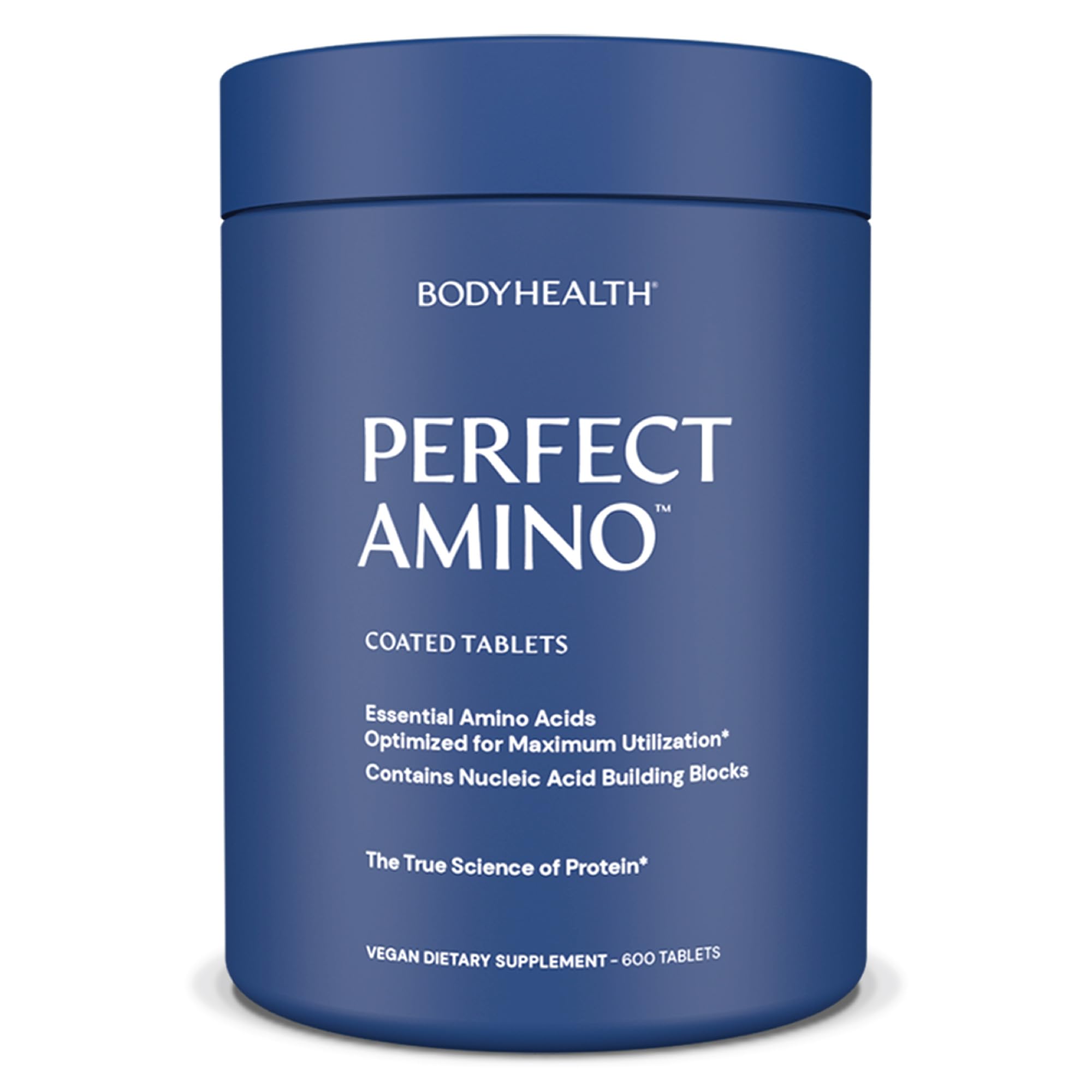 BodyHealth PerfectAmino bottle front view for a vegan amino acids supplement.