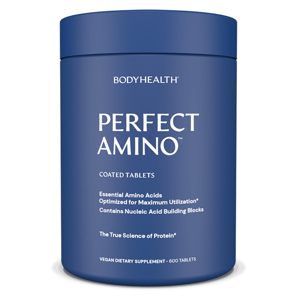 BodyHealth PerfectAmino bottle front view for a vegan amino acids supplement.
