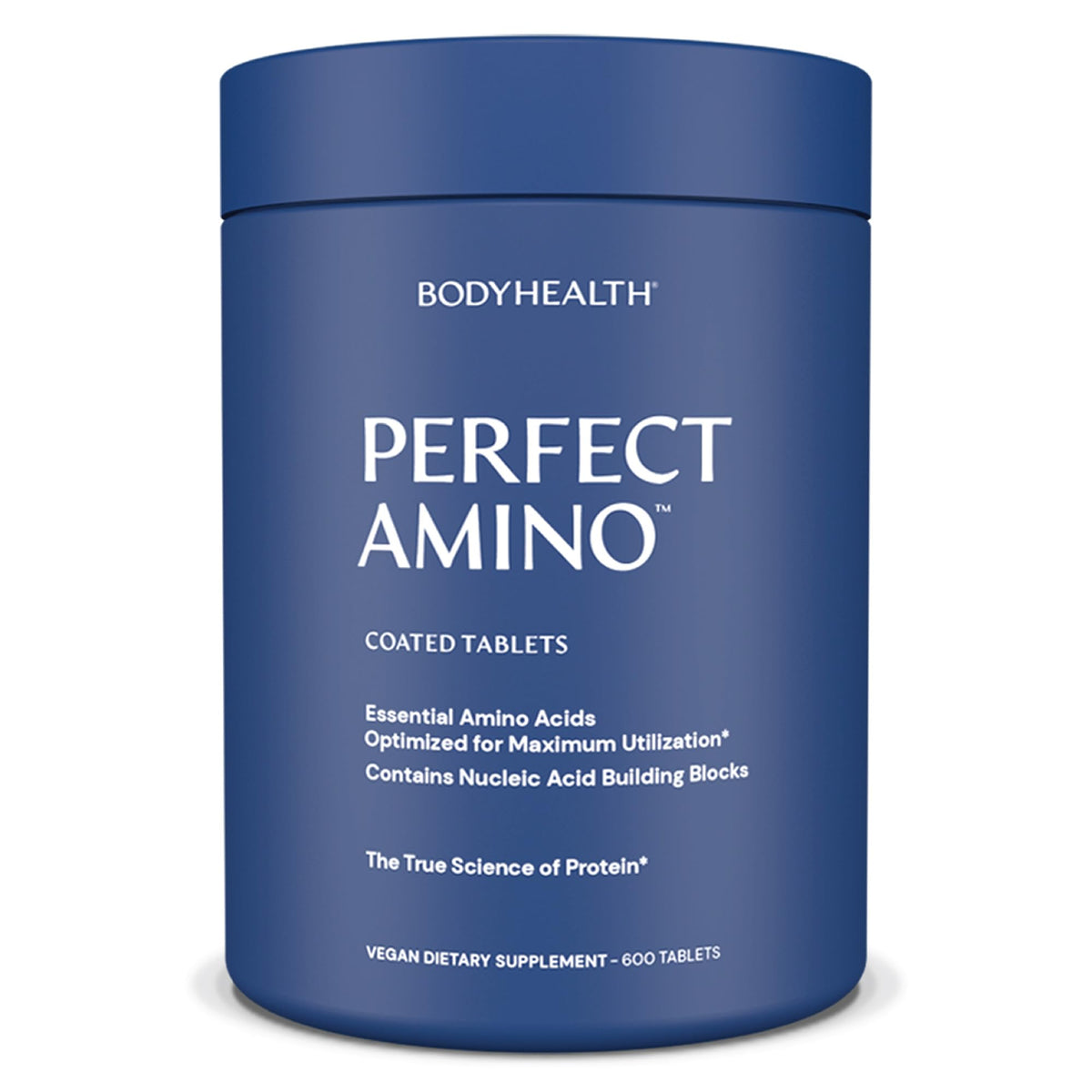 BodyHealth PerfectAmino bottle front view for a vegan amino acids supplement.