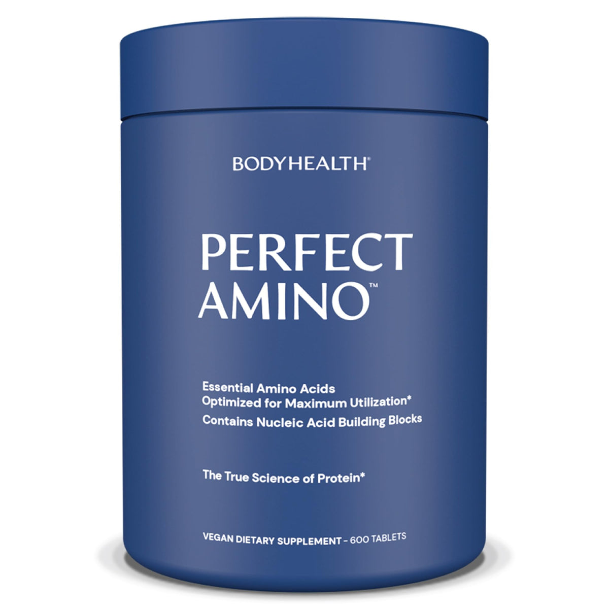 BodyHealth PerfectAmino bottle showing vegan amino acids for recovery and energy.