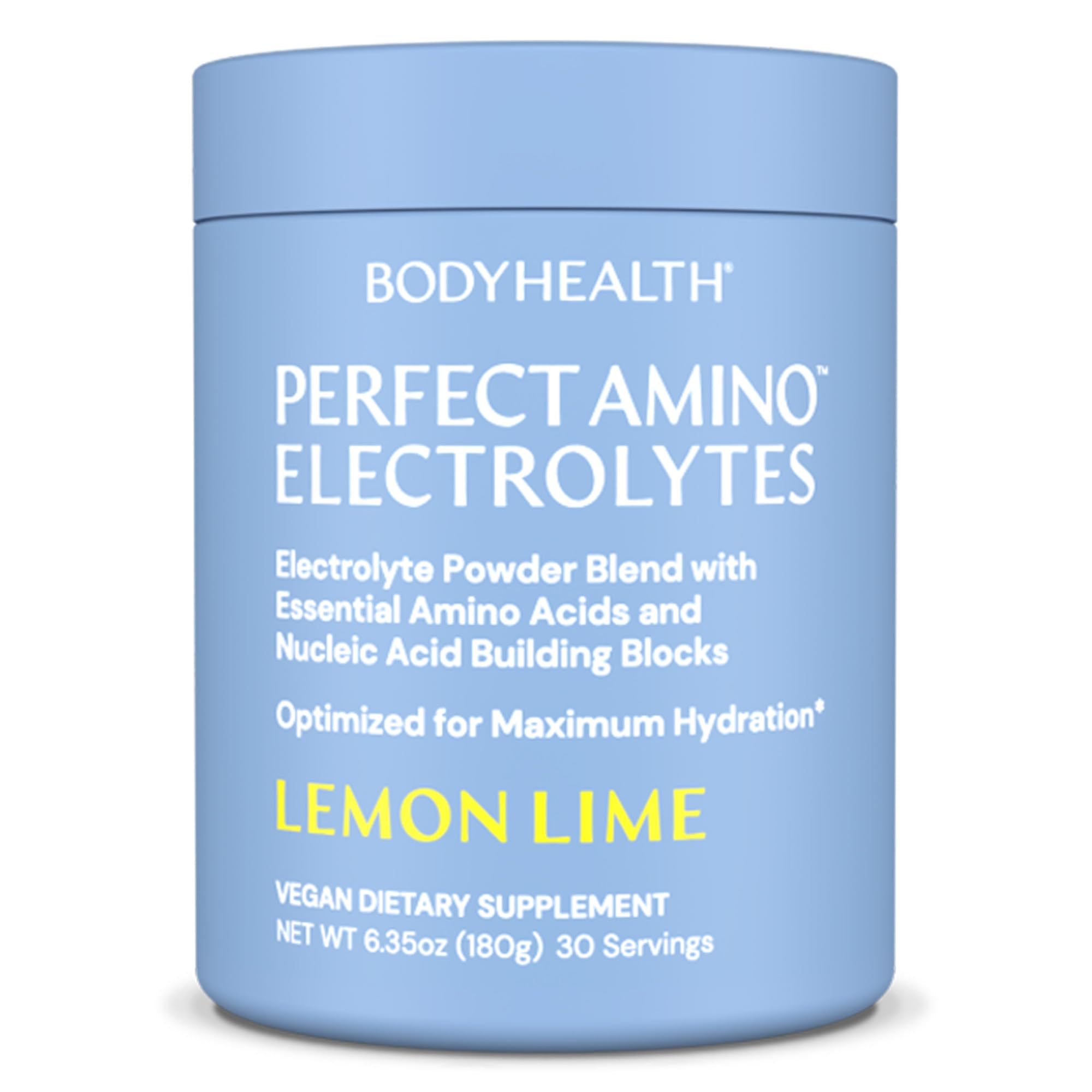 BodyHealth PerfectAmino Electrolyte Lemon Lime bottle for long-lasting hydration during workouts
