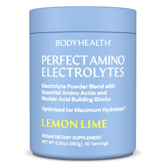 BodyHealth PerfectAmino Electrolyte Lemon Lime bottle for long-lasting hydration during workouts