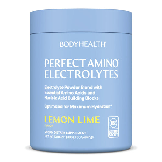 BodyHealth PerfectAmino Electrolytes Lemon Lime bottle for refreshing hydration without sugar