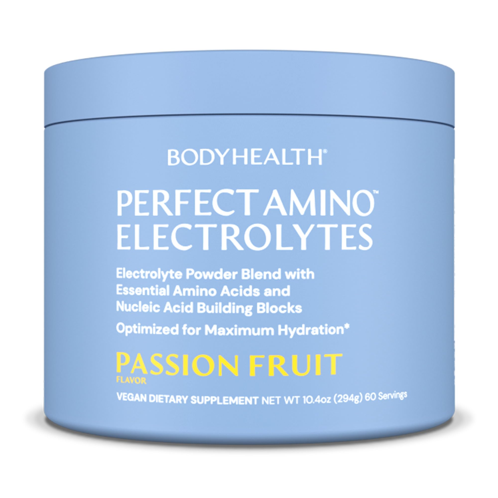 BodyHealth PerfectAmino electrolytes passion fruit tub ready for hydration during workouts