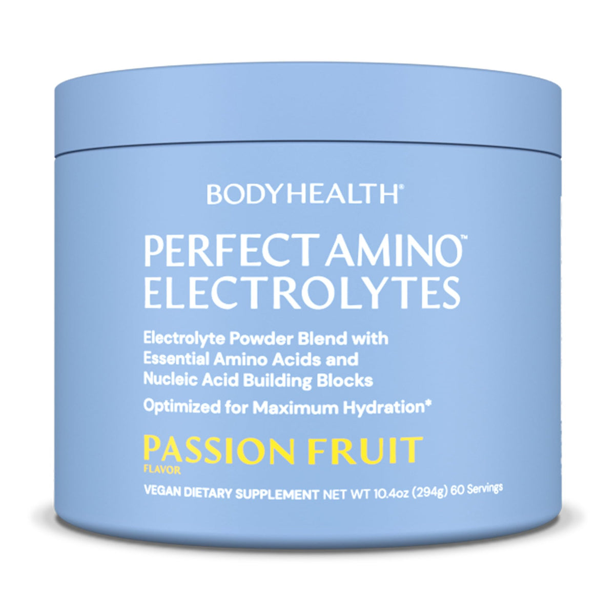 BodyHealth PerfectAmino electrolytes passion fruit tub ready for hydration during workouts