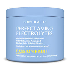 BodyHealth PerfectAmino electrolytes passion fruit tub ready for hydration during workouts