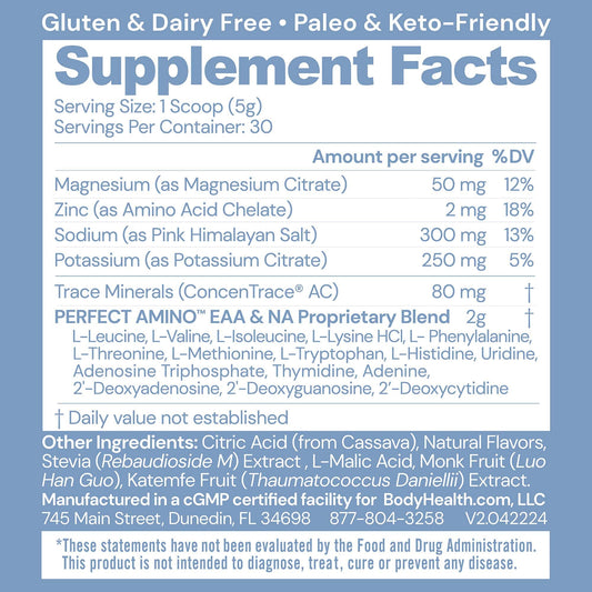 BodyHealth PerfectAmino Electrolytes scoop dissolving in water for fast hydration