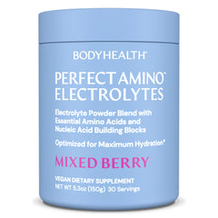 BodyHealth PerfectAmino Electrolytes mixed berry powder tub for steady hydration