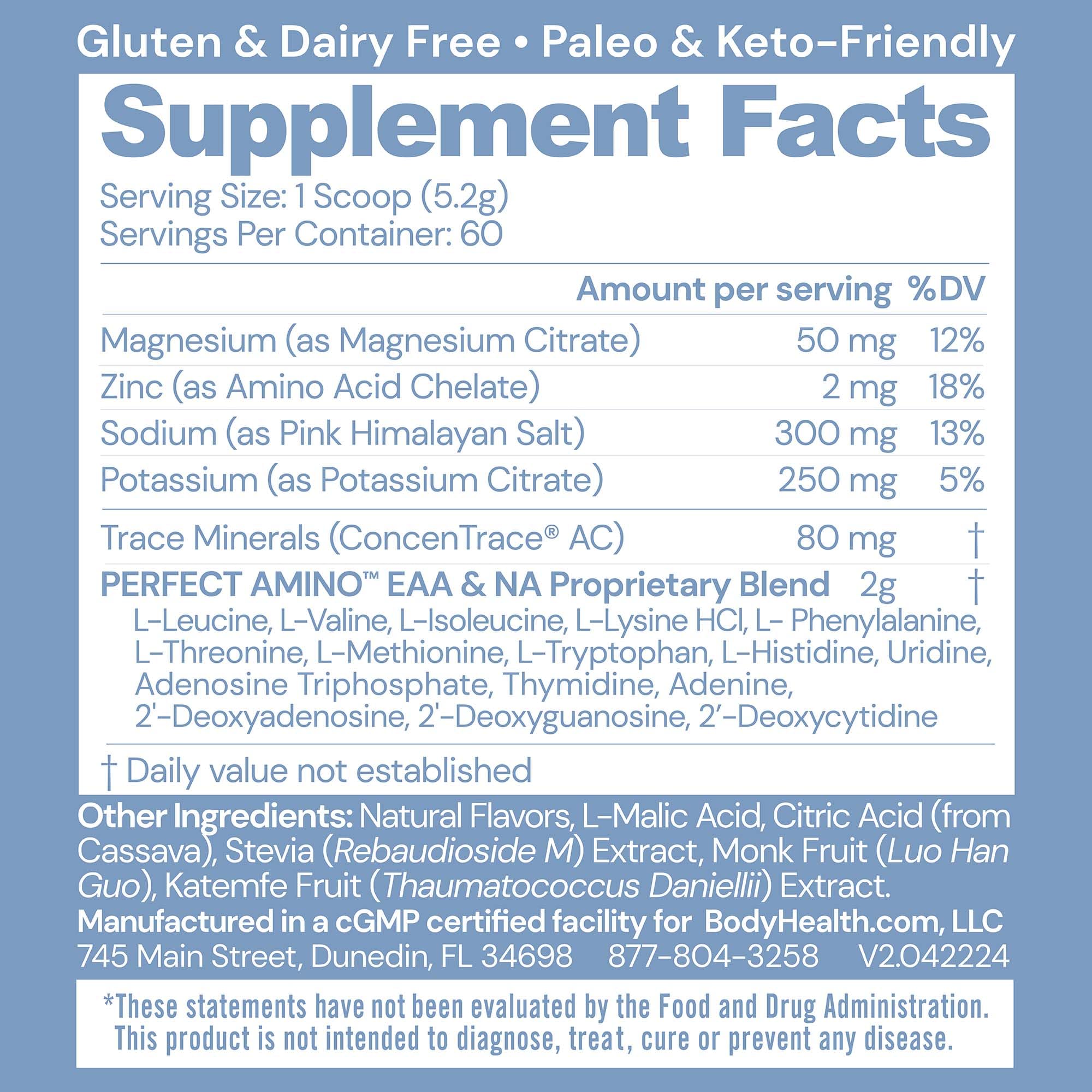 Scoop of BodyHealth PerfectAmino Electrolytes dissolving in water
