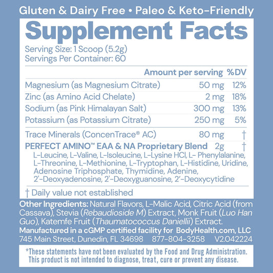 Scoop of BodyHealth PerfectAmino Electrolytes dissolving in water