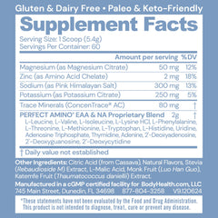 BodyHealth PerfectAmino Orange powder dissolving in water for fast refreshment.