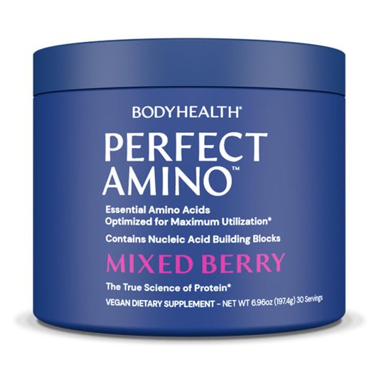 BodyHealth PerfectAmino Powder bottle for convenient recovery support after workouts