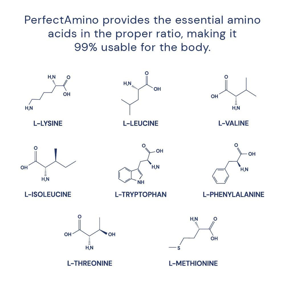 BodyHealth PerfectAmino nutrition facts label highlights plant-based EAAs.