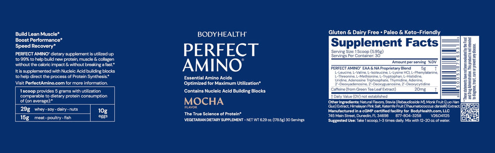 BodyHealth PerfectAmino powder ready for pre or post-workout use