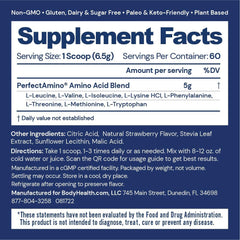BodyHealth PerfectAmino serving scoop shows precise pre-workout dosage.