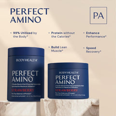 BodyHealth PerfectAmino powder in shaker ready for a post-workout rebuild.