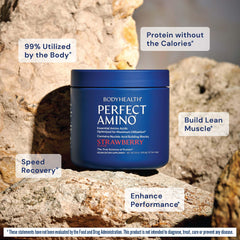 BodyHealth PerfectAmino powder texture close-up for lean muscle support