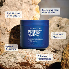 BodyHealth PerfectAmino powder being mixed in water for clean energy boost.