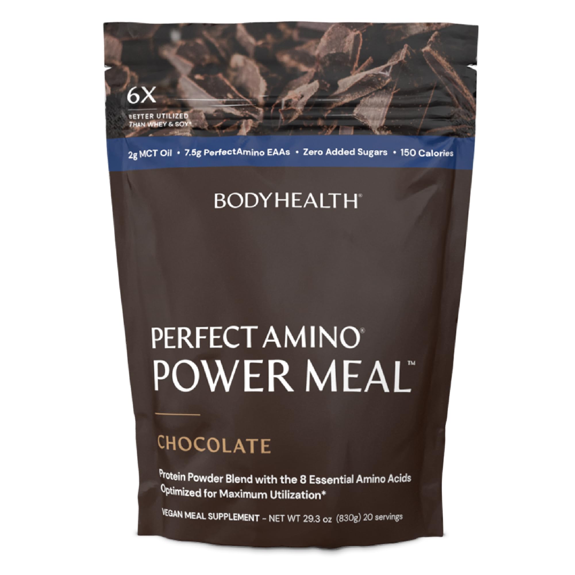BodyHealth PerfectAmino Power Meal Shake dark chocolate bottle for a convenient meal replacement option