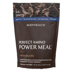 BodyHealth PerfectAmino Power Meal Shake dark chocolate bottle for a convenient meal replacement option