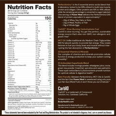 BodyHealth PerfectAmino Power Meal Shake dark chocolate scoop highlights easy pre or post workout fueling