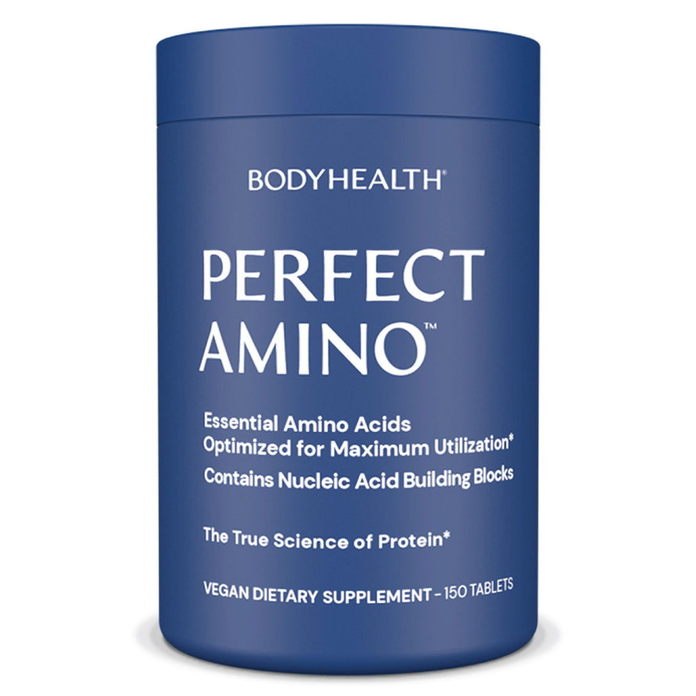 BodyHealth PerfectAmino Tablets bottle front for daily muscle support.