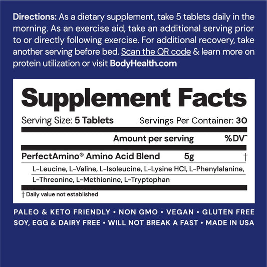 Close-up of pills shows pure amino acids for lean muscle maintenance