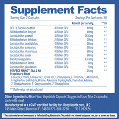 BodyHealth PerfectAmino product label emphasizes vegan, non-GMO, dairy-free ingredients