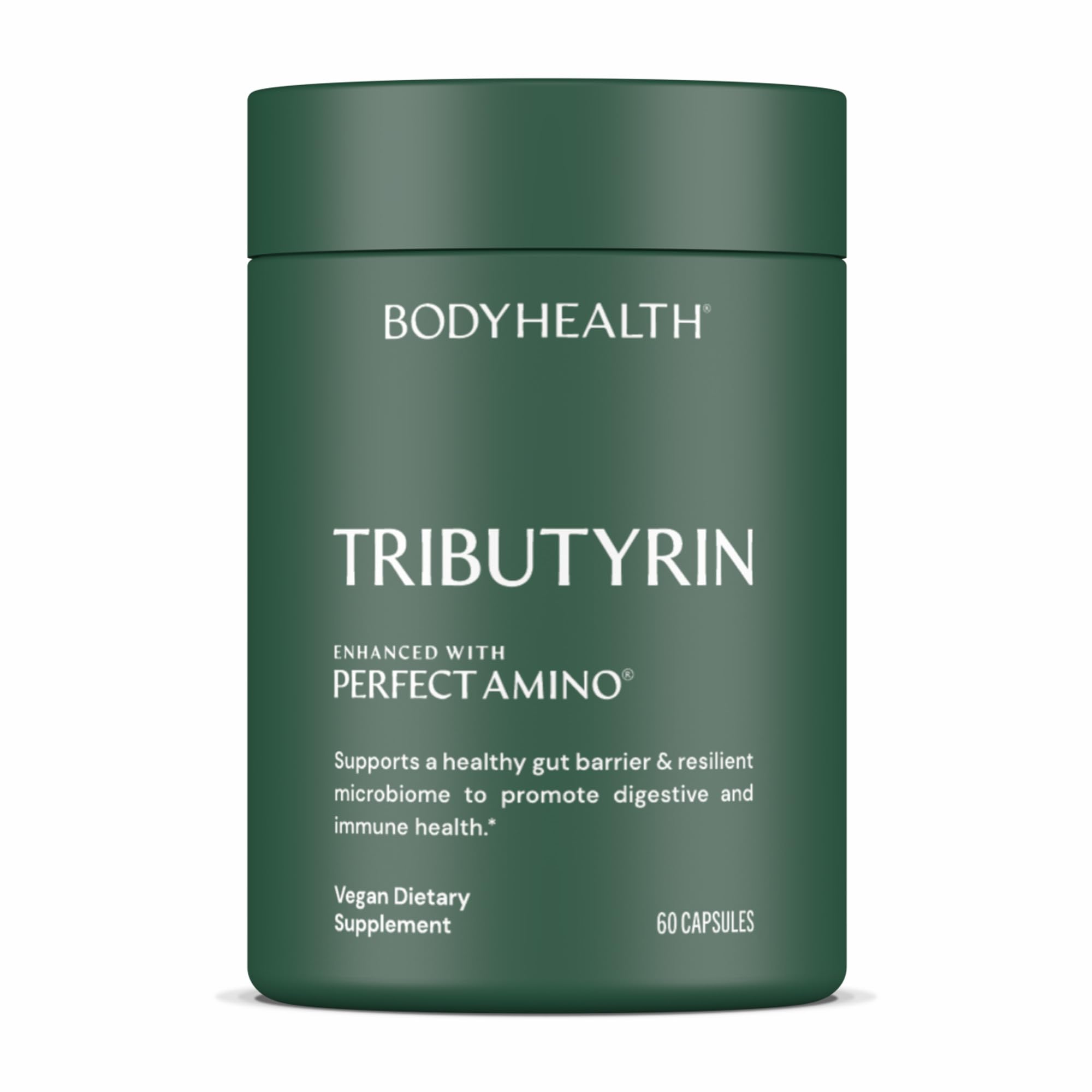 BodyHealth Tributyrin 200mg bottle front view for gut health support.