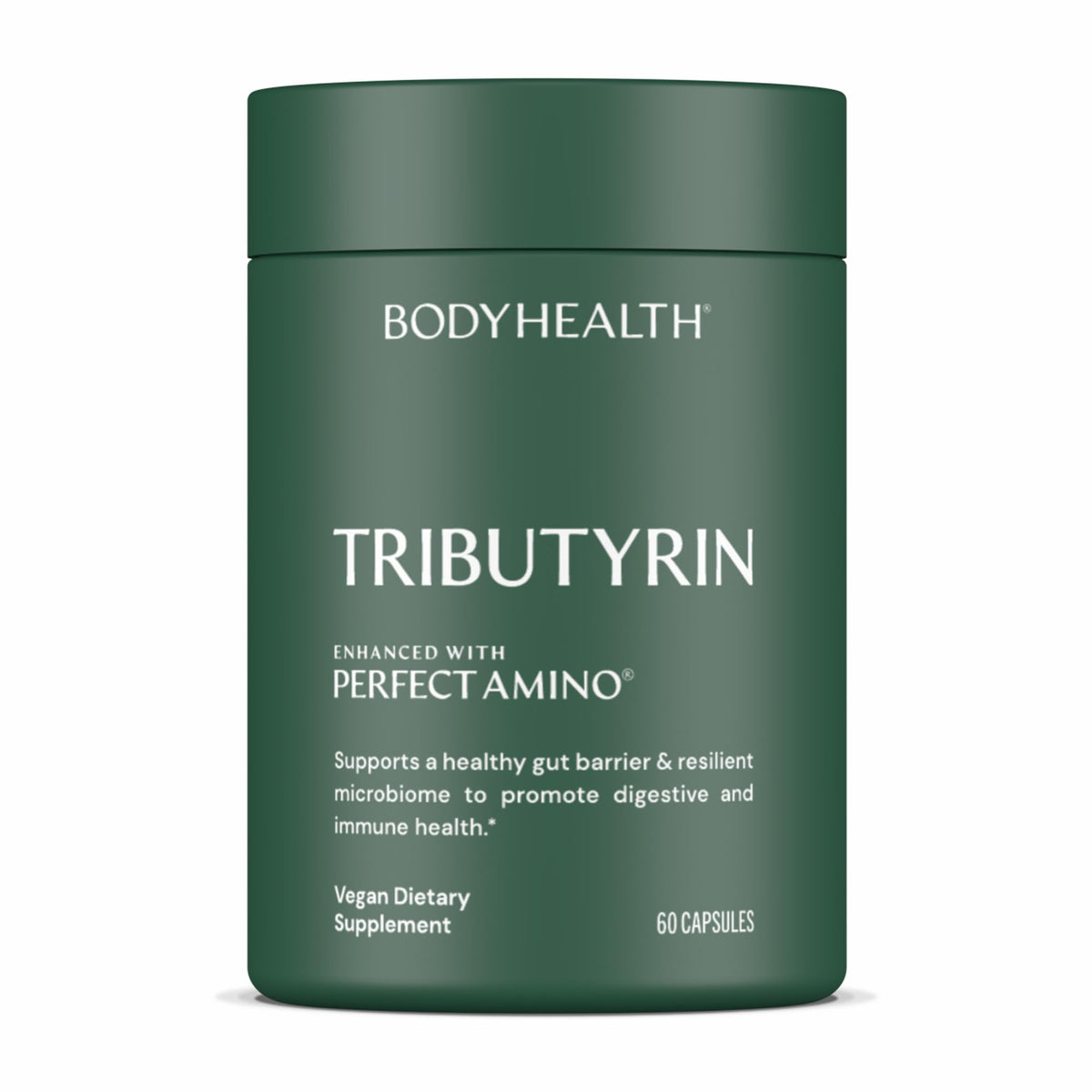 BodyHealth Tributyrin 200mg bottle front view for gut health support.