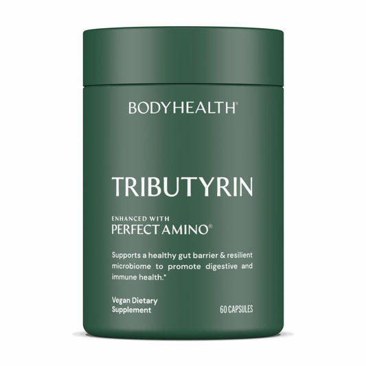 BodyHealth Tributyrin 200mg bottle front view for gut health support.