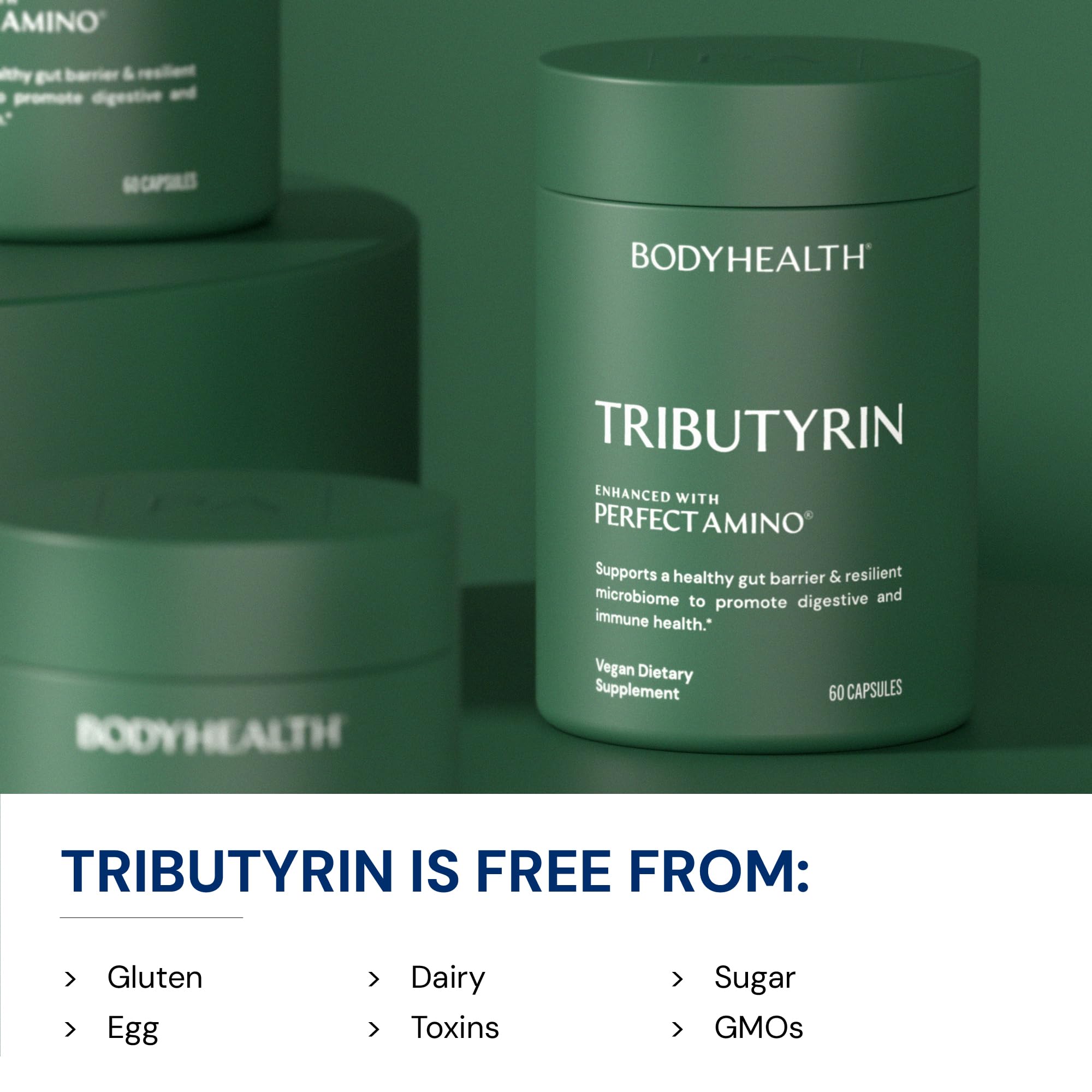 BodyHealth Tributyrin daily-use scene suggesting digestive comfort and balance.