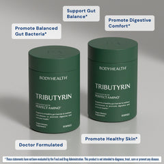 BodyHealth Tributyrin label detail showing bottle contents for digestion support.