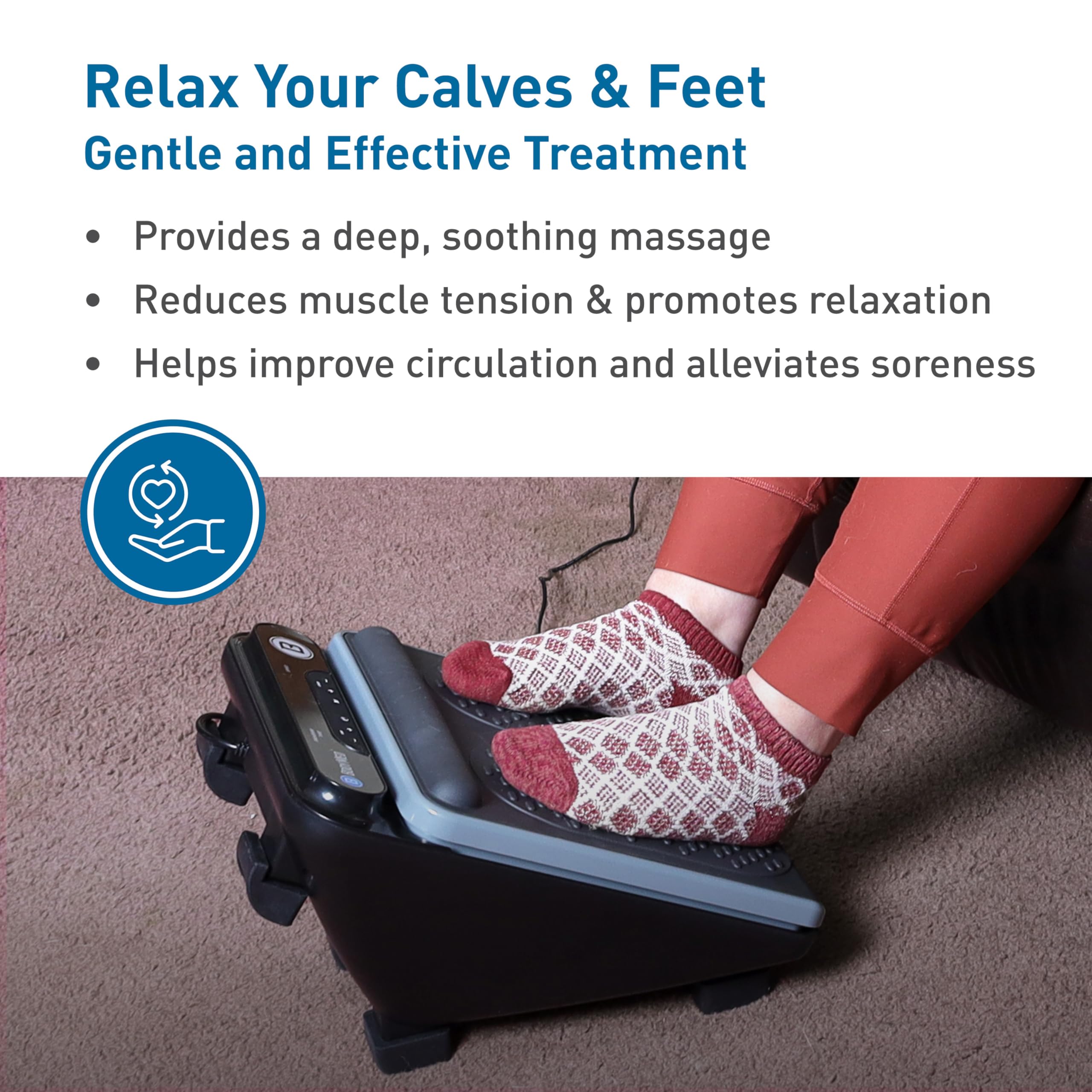 BodyMed Foot Massager platform highlights large surface for feet and calves.