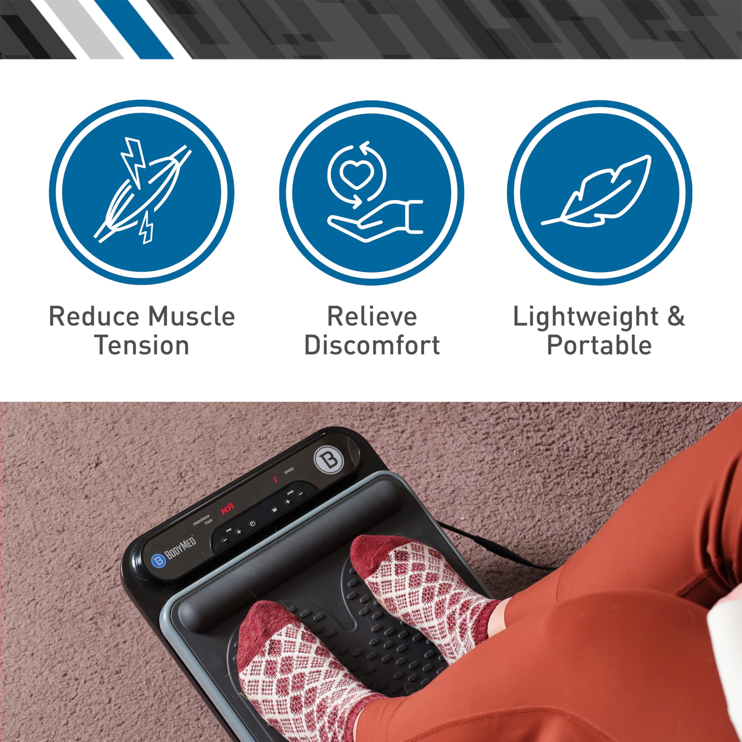 BodyMed Foot Massager with socks enables comfortable sessions anywhere.