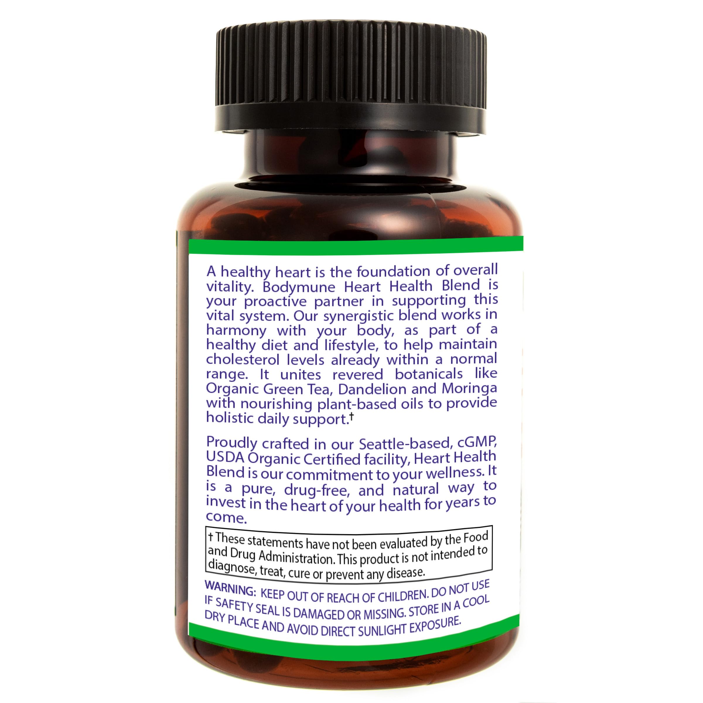 Bodymune Heart Health Blend ingredients display with green tea and moringa for vitality