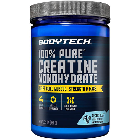 BodyTech Arctic Blast creatine bottle front, ready for workouts and flavorful hydration.