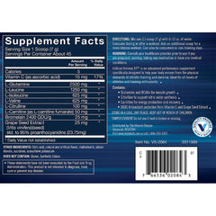 BodyTech Critical Aminos XT tub side label detailing essential amino acids for post-workout recovery