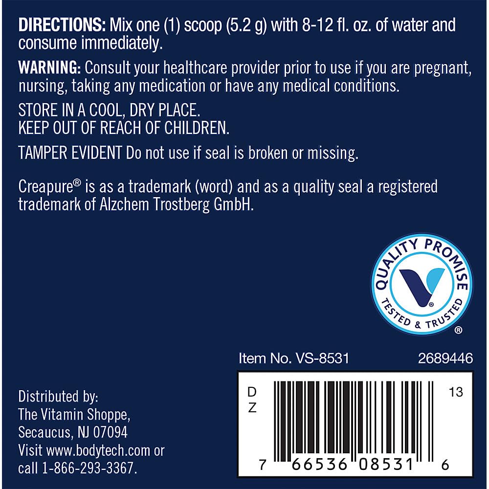 BodyTech Elite creatine label detail highlights Creapure purity and gluten-free formula