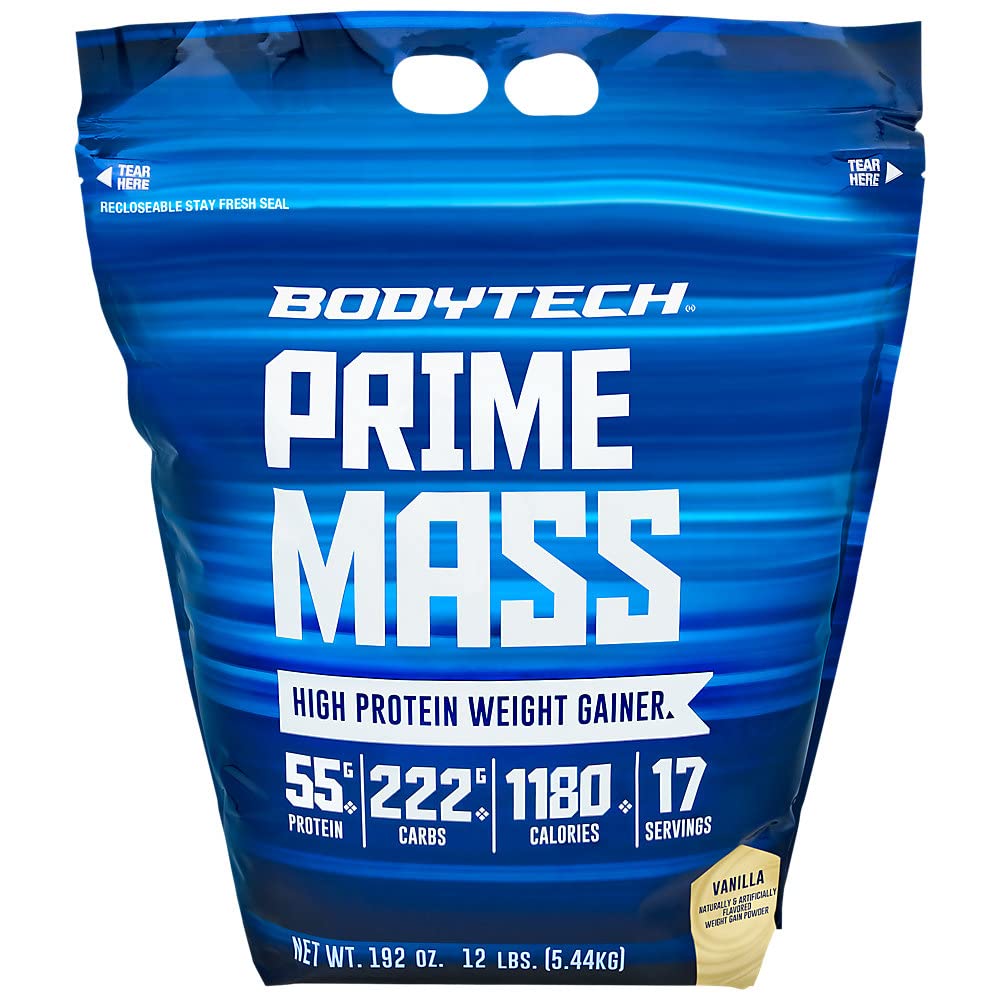 BodyTech Prime Mass bottle in vanilla flavor for easy calorie intake