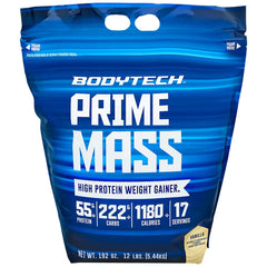 BodyTech Prime Mass bottle in vanilla flavor for easy calorie intake