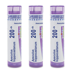 Boiron Aesculus Hippocastanum pellets dissolve on the tongue for on-the-go relief.